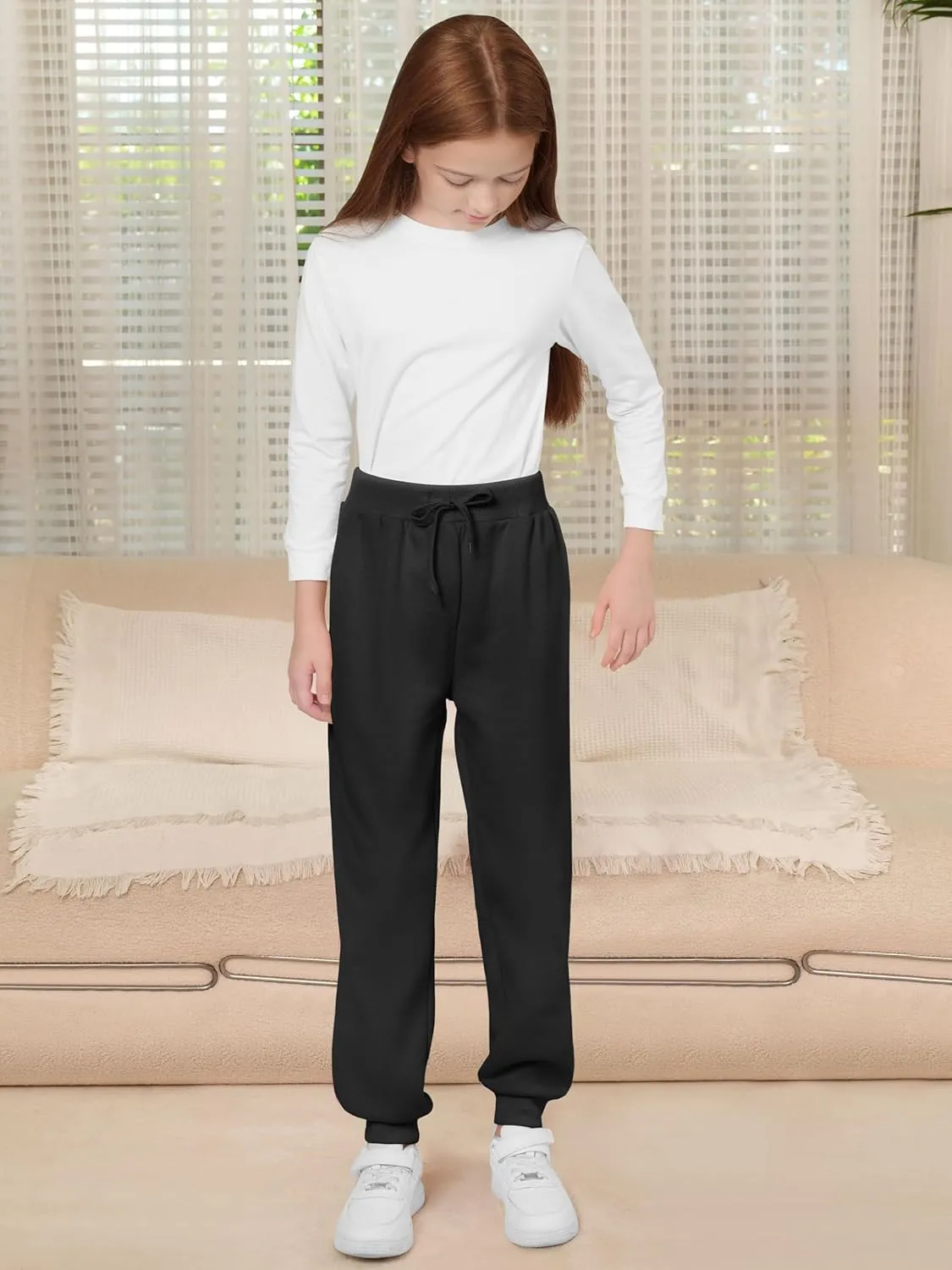 Resinta Girls Fleece Lined Sweatpants Youth Jogger Athletic Pants Kids Pull-On Pants with Pockets and Drawstring