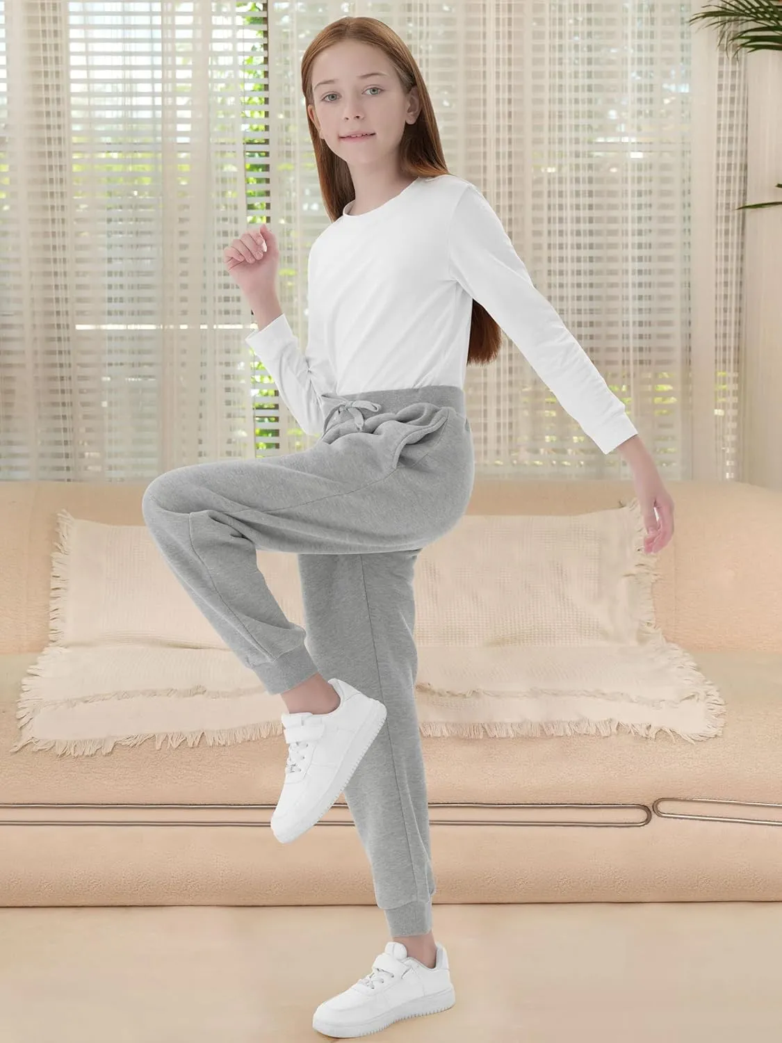 Resinta Girls Fleece Lined Sweatpants Youth Jogger Athletic Pants Kids Pull-On Pants with Pockets and Drawstring