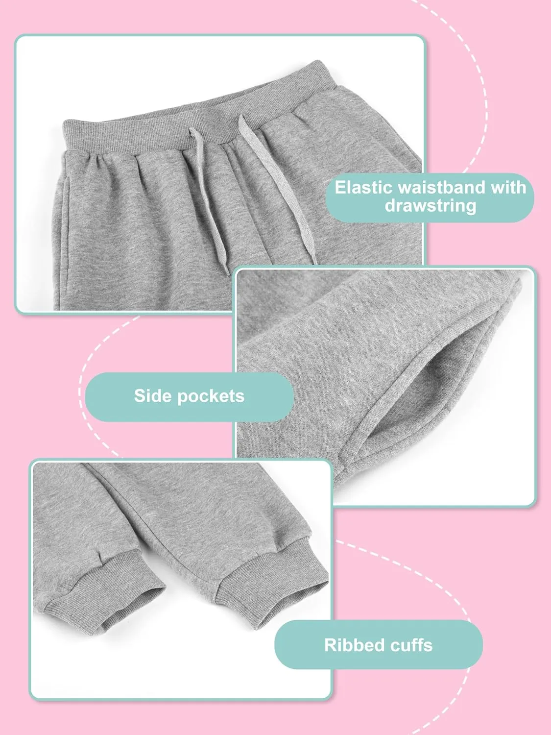 Resinta Girls Fleece Lined Sweatpants Youth Jogger Athletic Pants Kids Pull-On Pants with Pockets and Drawstring