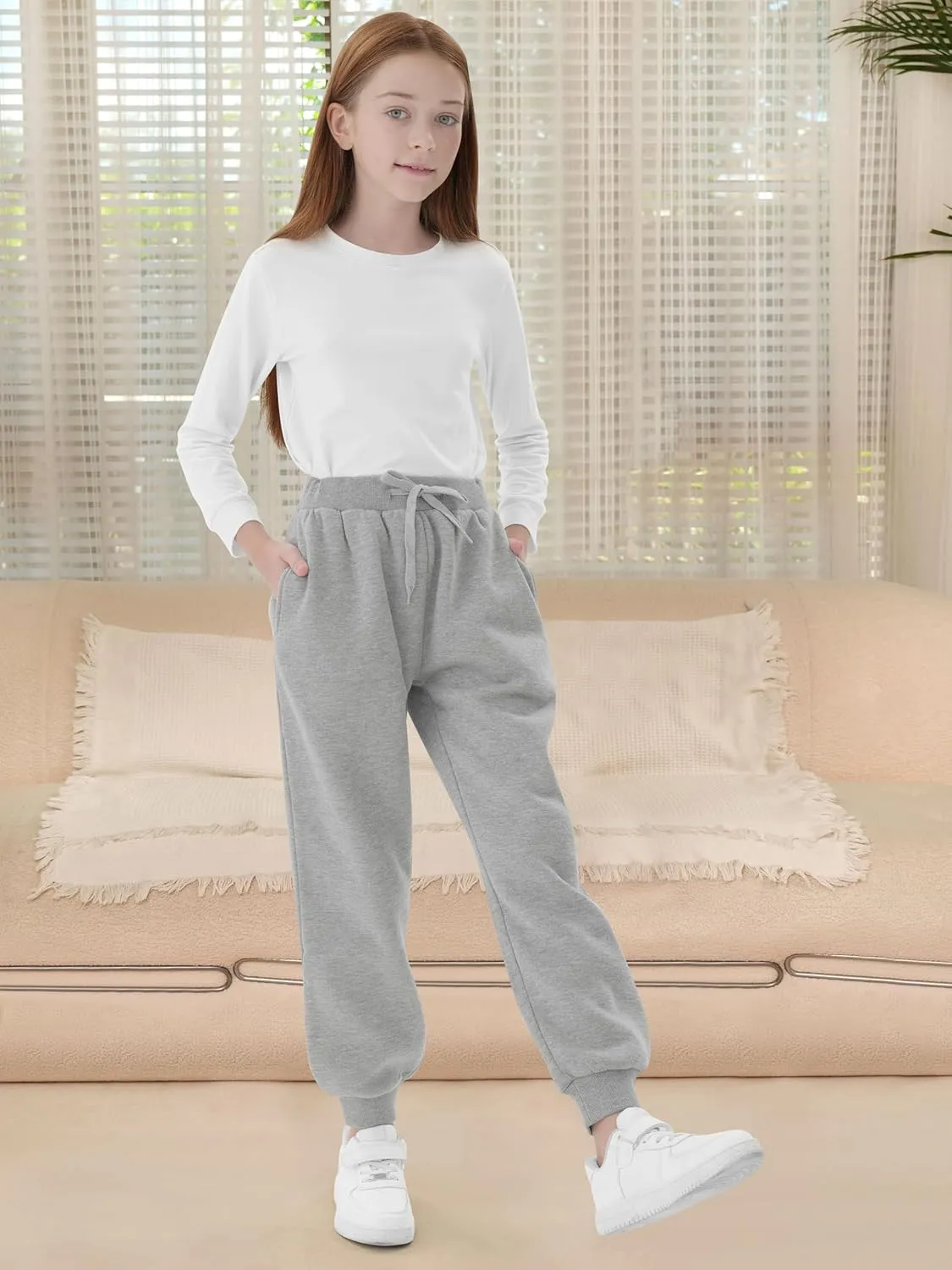 Resinta Girls Fleece Lined Sweatpants Youth Jogger Athletic Pants Kids Pull-On Pants with Pockets and Drawstring
