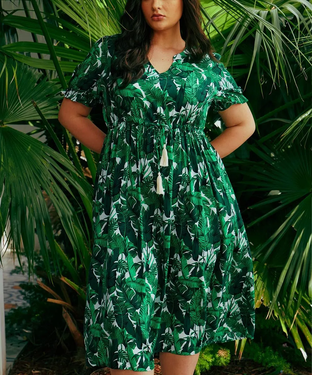 RITERA Plus Size Midi Dress for Women 2025 Casual V NeckShort Sleeve Ruffle Flowy Boho Drawstring Tassel Waist XL-5XL
