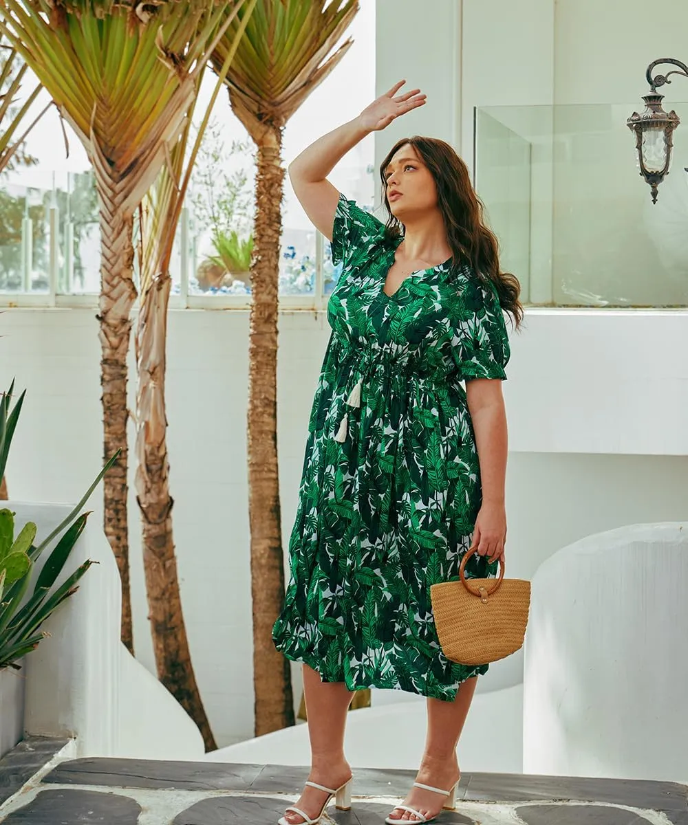 RITERA Plus Size Midi Dress for Women 2025 Casual V NeckShort Sleeve Ruffle Flowy Boho Drawstring Tassel Waist XL-5XL