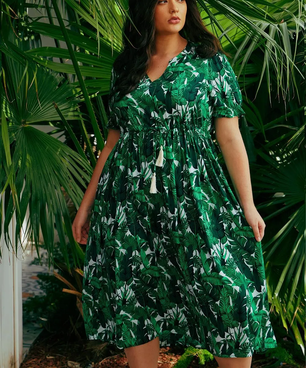 RITERA Plus Size Midi Dress for Women 2025 Casual V NeckShort Sleeve Ruffle Flowy Boho Drawstring Tassel Waist XL-5XL