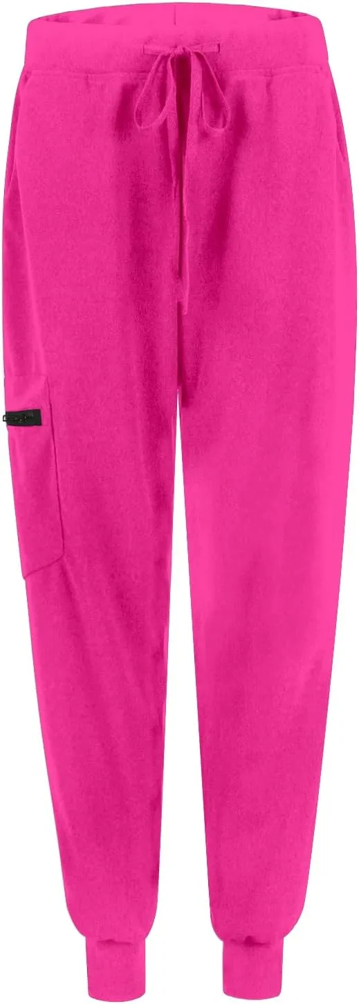 Scrub Pants for Women Jogger Style Stretch Drawstring Waisted Scrub Joggers Comfy Yoga Cargo Pants with Pockets