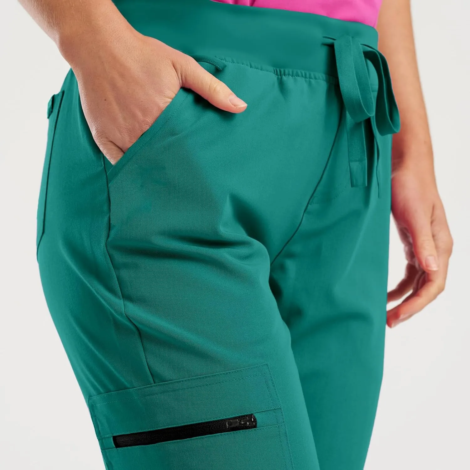 Scrub Pants for Women Jogger Style Stretch Drawstring Waisted Scrub Joggers Comfy Yoga Cargo Pants with Pockets