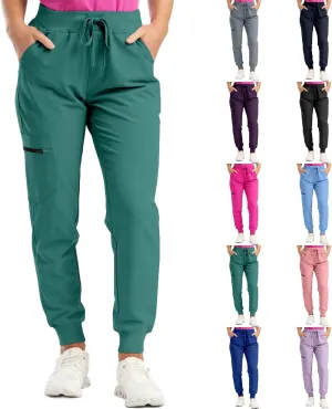 Scrub Pants for Women Jogger Style Stretch Drawstring Waisted Scrub Joggers Comfy Yoga Cargo Pants with Pockets