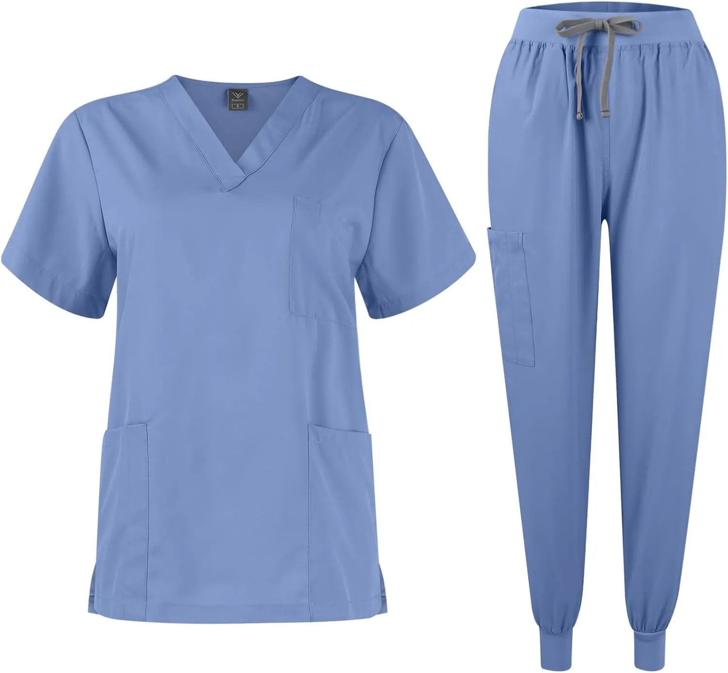Scrubs for Women Set Stretch V-Neck Scrub Tops with Pockets & Cargo Pant Quick Drying Solid Nurse Work Uniform