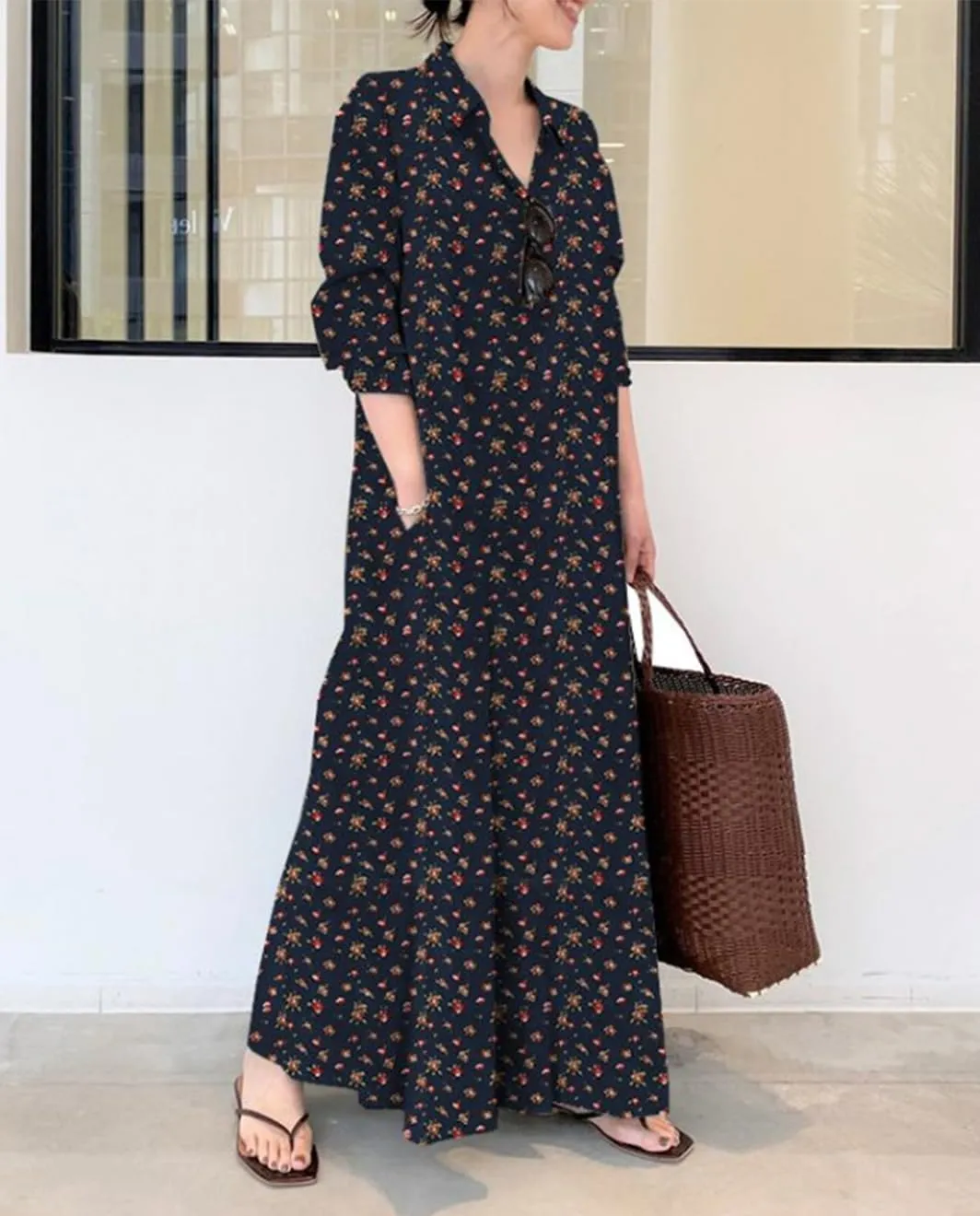 Shirt Dress for Womens Long Sleeve Maxi Dress Casual Plus Size Fall Dress with Pockets