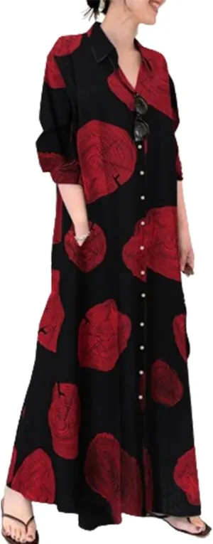 Shirt Dress for Womens Long Sleeve Maxi Dress Casual Plus Size Fall Dress with Pockets