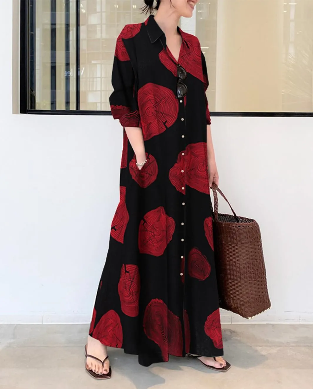 Shirt Dress for Womens Long Sleeve Maxi Dress Casual Plus Size Fall Dress with Pockets