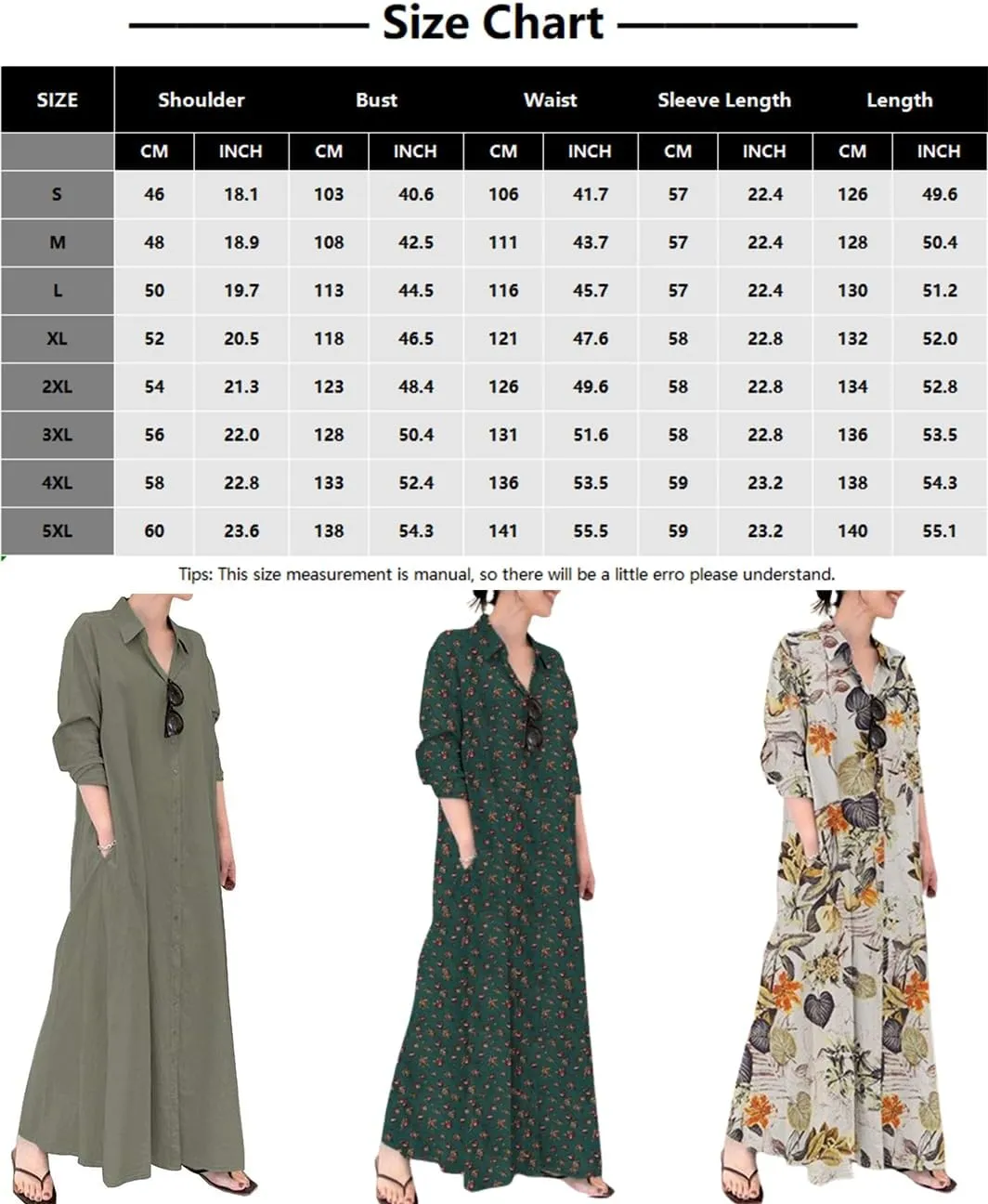 Shirt Dress for Womens Long Sleeve Maxi Dress Casual Plus Size Fall Dress with Pockets
