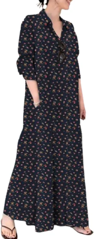 Shirt Dress for Womens Long Sleeve Maxi Dress Casual Plus Size Fall Dress with Pockets