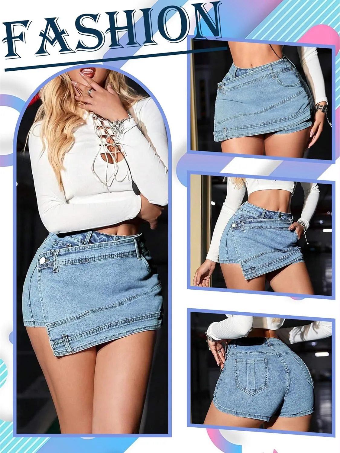 Skirts for Women Sexy Short Jean Skirt Mini Skirts for Women Lrregular with Pockets