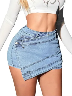 Skirts for Women Sexy Short Jean Skirt Mini Skirts for Women Lrregular with Pockets
