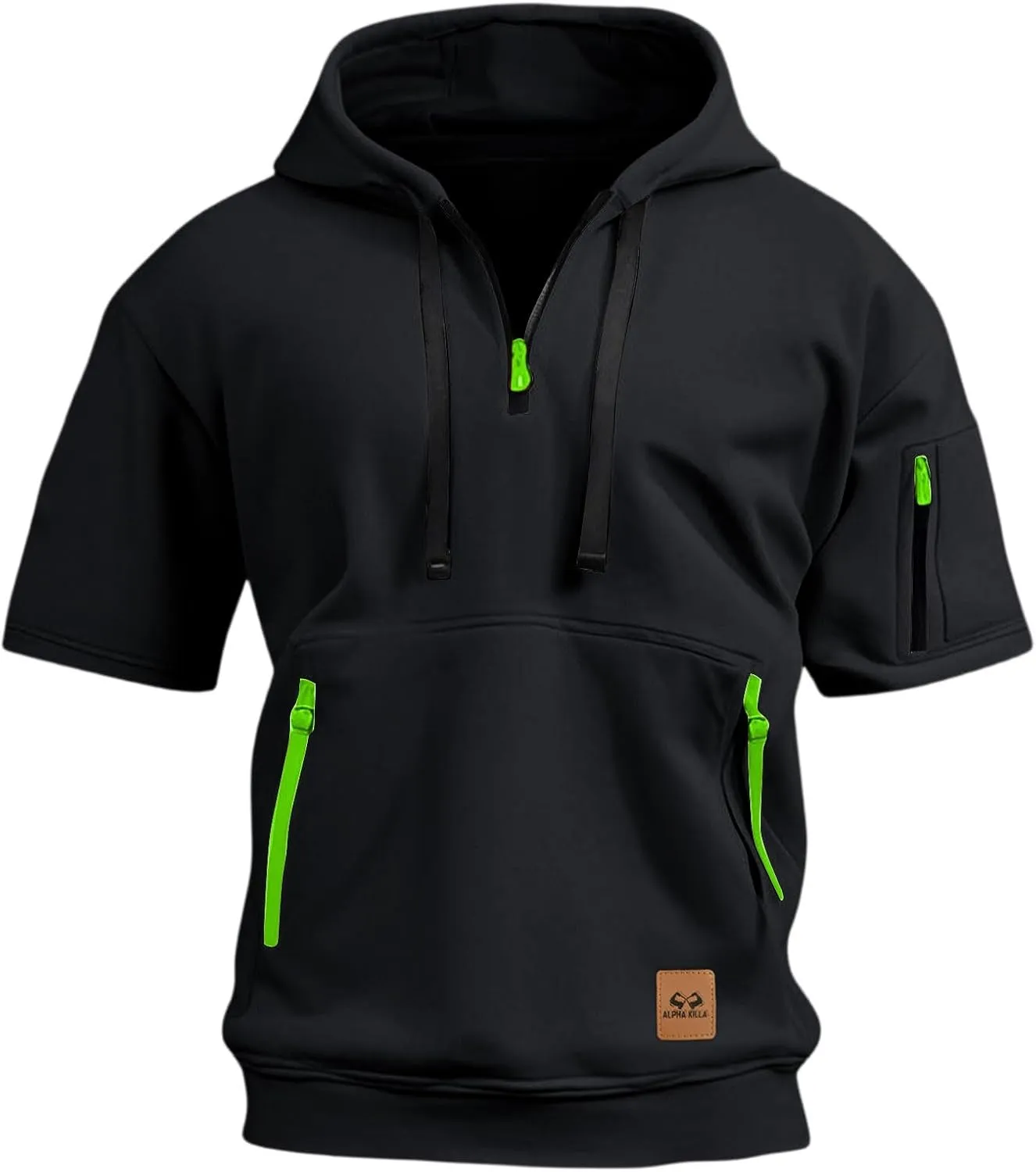 Summer 1/4 Zip Up Hoodies T-Shirt for Men Short Sleeve Workout Athletic Hooded Shirt Pullover Casual Tops Vests with Pockets
