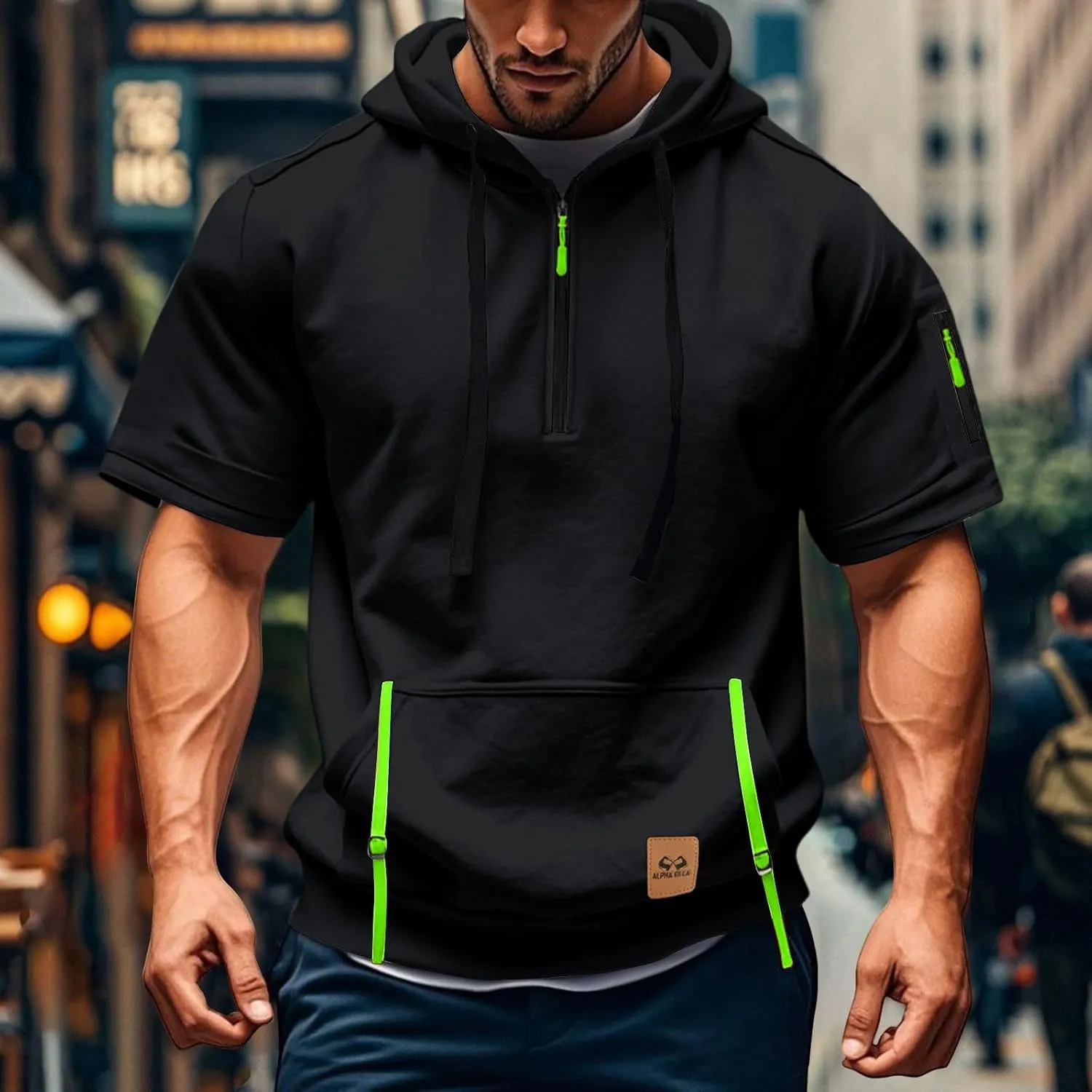 Summer 1/4 Zip Up Hoodies T-Shirt for Men Short Sleeve Workout Athletic Hooded Shirt Pullover Casual Tops Vests with Pockets
