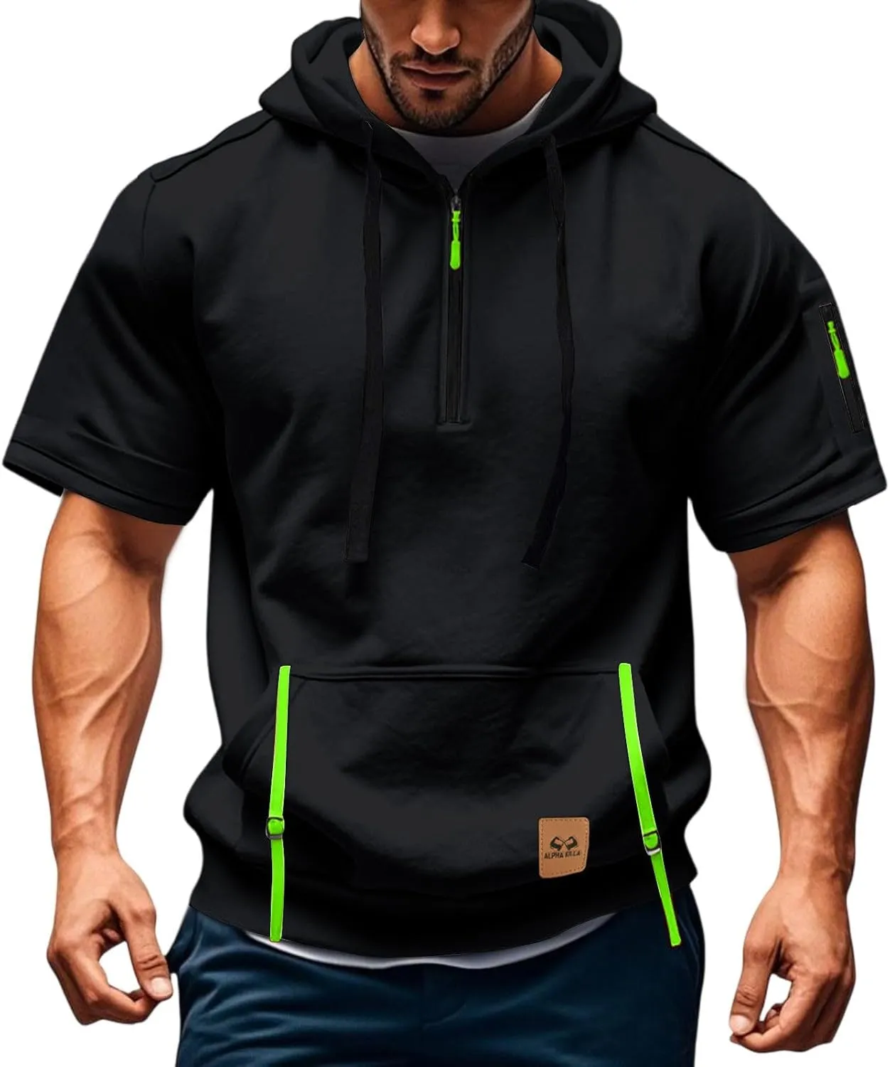 Summer 1/4 Zip Up Hoodies T-Shirt for Men Short Sleeve Workout Athletic Hooded Shirt Pullover Casual Tops Vests with Pockets