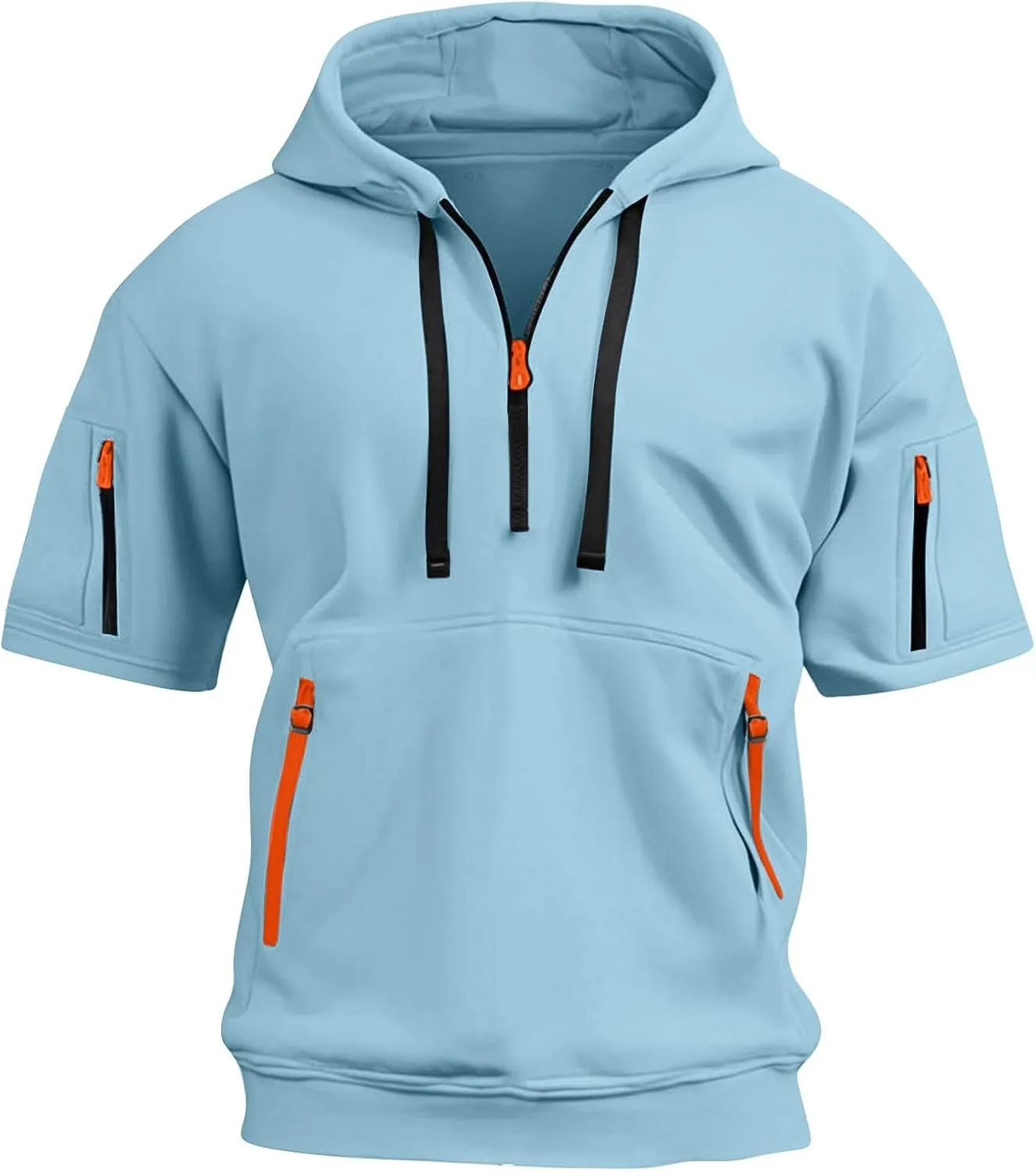 Summer 1/4 Zip Up Hoodies T-Shirt for Men Short Sleeve Workout Athletic Hooded Shirt Pullover Casual Tops Vests with Pockets
