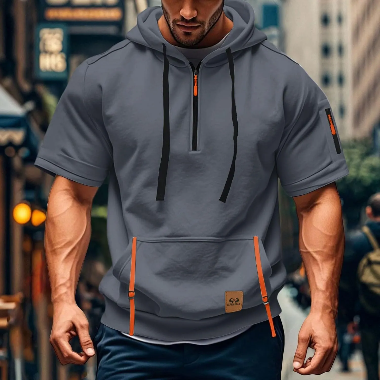 Summer 1/4 Zip Up Hoodies T-Shirt for Men Short Sleeve Workout Athletic Hooded Shirt Pullover Casual Tops Vests with Pockets