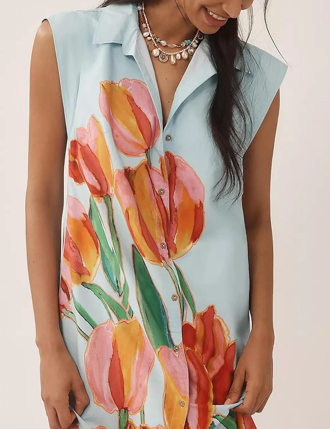 Summer Button Down Floral Print Cap Sleeve Shirt Midi Dress for Women Casual Lapel V Neck Loose Fit Blouse Dresses