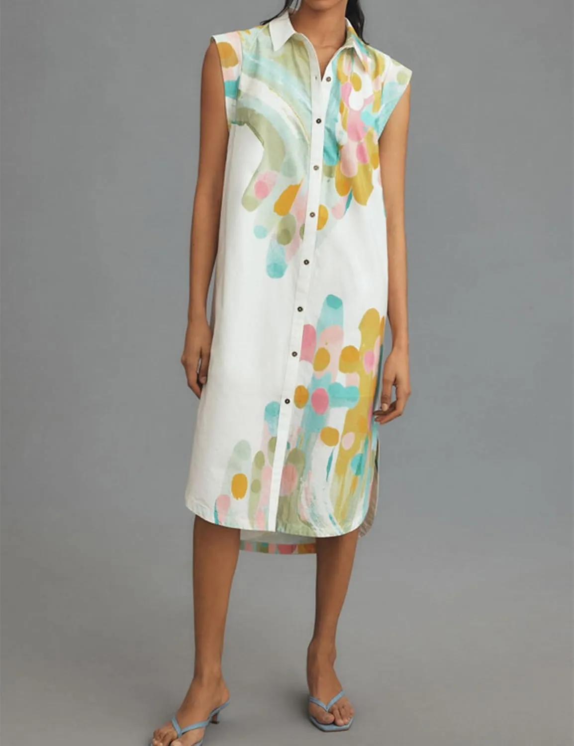 Summer Button Down Floral Print Cap Sleeve Shirt Midi Dress for Women Casual Lapel V Neck Loose Fit Blouse Dresses
