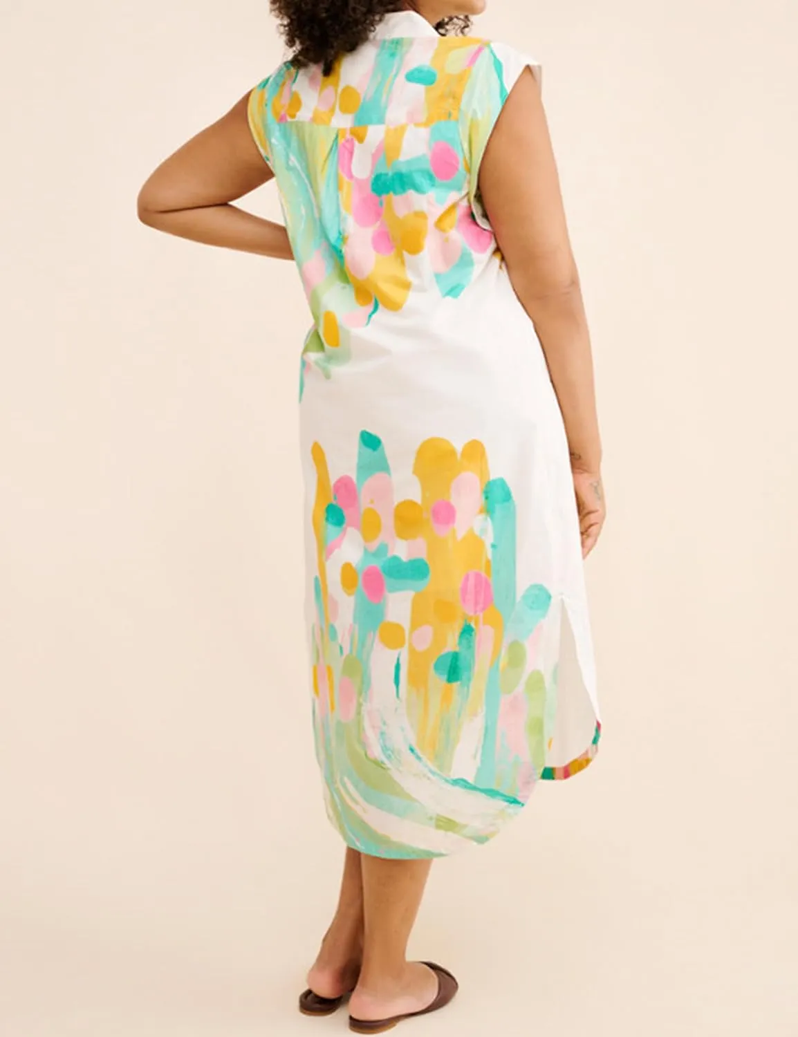 Summer Button Down Floral Print Cap Sleeve Shirt Midi Dress for Women Casual Lapel V Neck Loose Fit Blouse Dresses