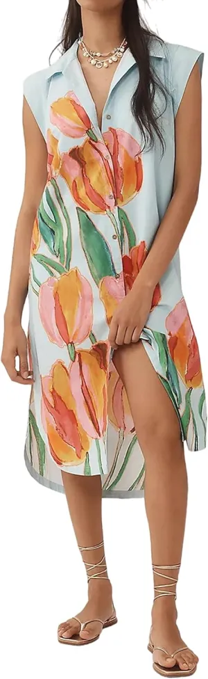 Summer Button Down Floral Print Cap Sleeve Shirt Midi Dress for Women Casual Lapel V Neck Loose Fit Blouse Dresses
