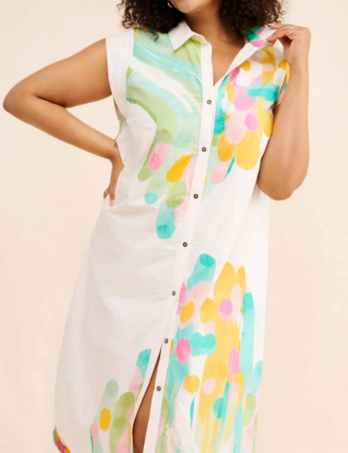 Summer Button Down Floral Print Cap Sleeve Shirt Midi Dress for Women Casual Lapel V Neck Loose Fit Blouse Dresses