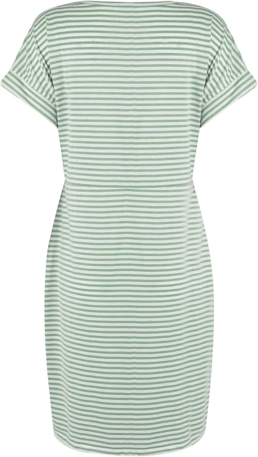Summer Dresses for Women 2025 Casual Short Sleeve T Shirt Dress Tie Waist Belted Striped Midi Dress with Pockets