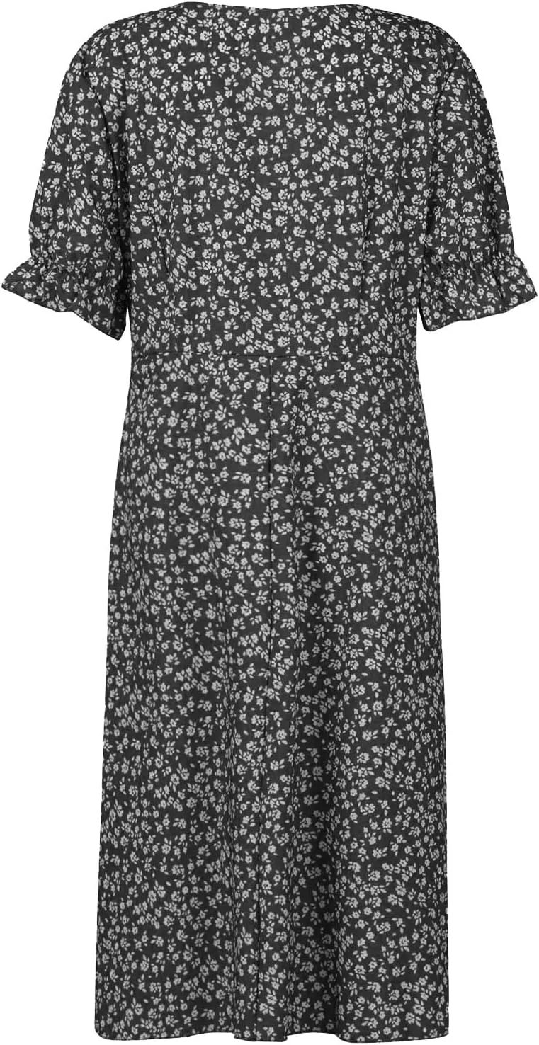 Summer Dresses for Women 2025 Fashion Floral Print V Neck 3/4 Sleeve Dress High Waist Boho Dresses Wrap Maxi Dress
