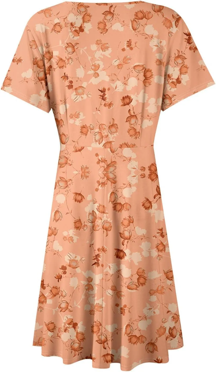 Summer Dresses for Women 2025 Short Flared Sleeve Casual Wrap Dress Sexy V Neck Floral Sundresses for Women
