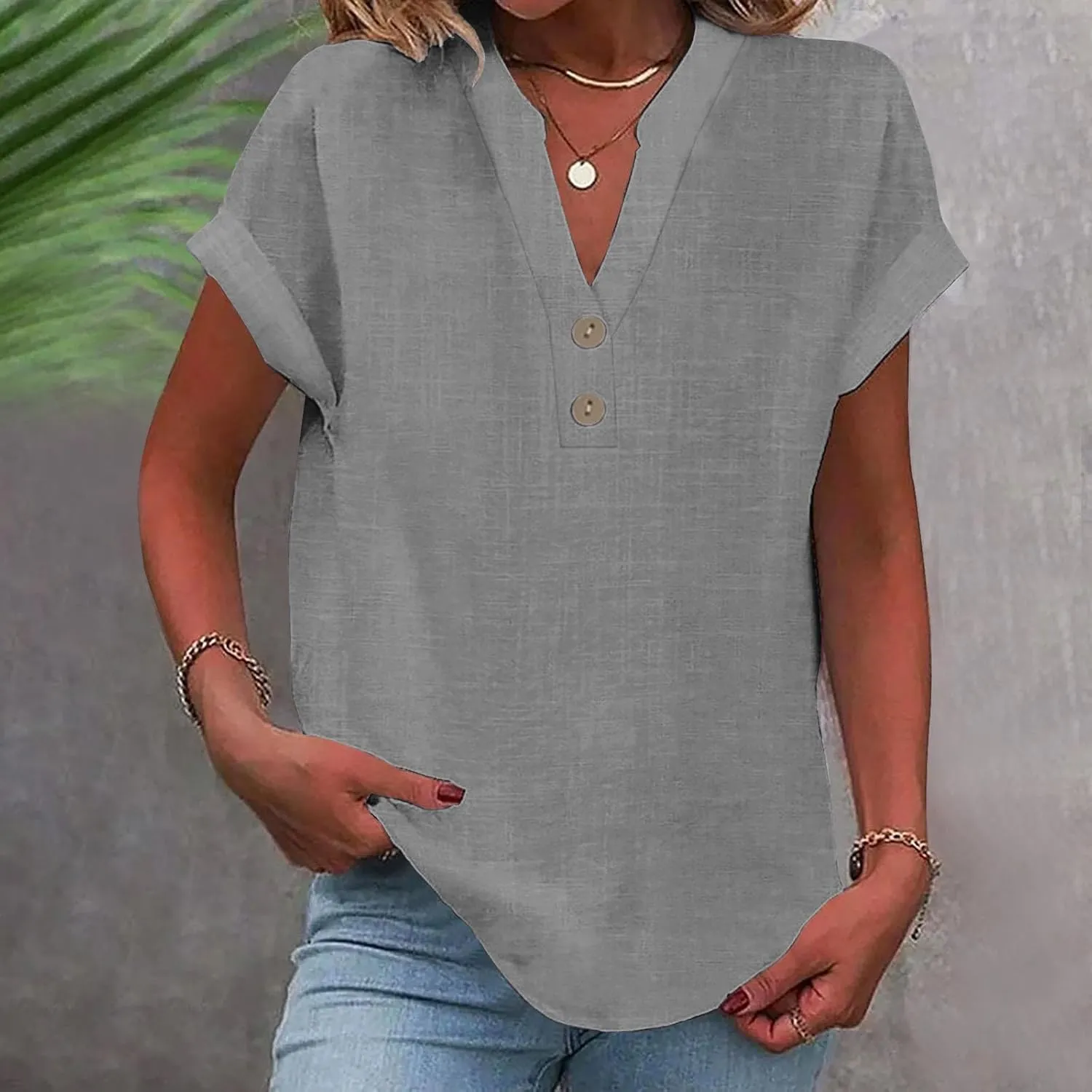 Summer Tops for Women 2025 Trendy Short Sleeve Shirts Casual V Neck Tunic Blouses Beach Vacation Outfits Clothes