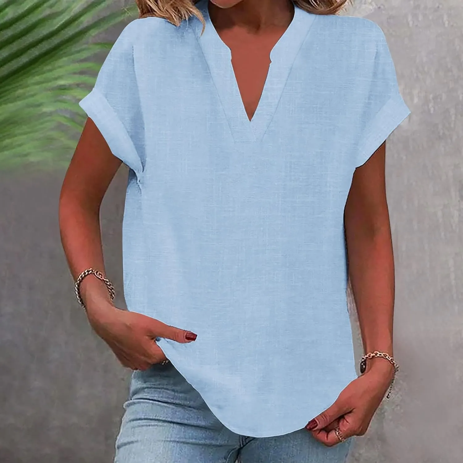 Summer Tops for Women 2025 Trendy Short Sleeve Shirts Casual V Neck Tunic Blouses Beach Vacation Outfits Clothes