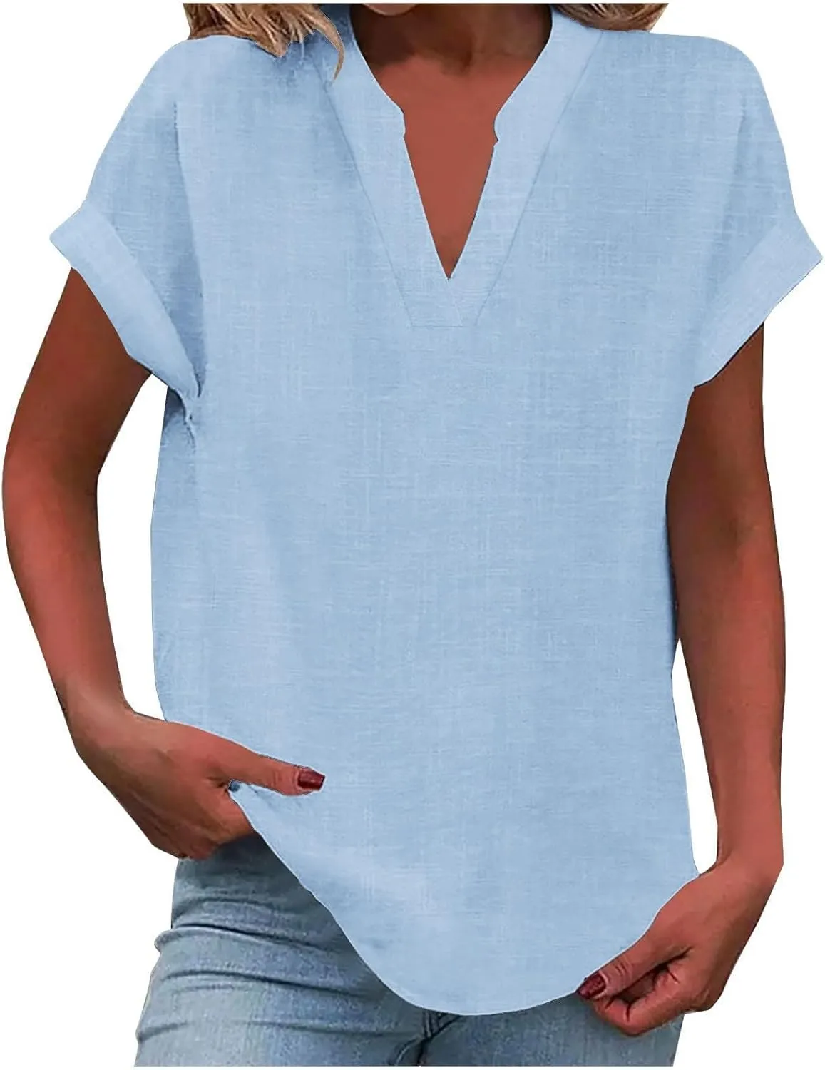 Summer Tops for Women 2025 Trendy Short Sleeve Shirts Casual V Neck Tunic Blouses Beach Vacation Outfits Clothes