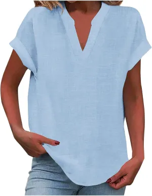 Summer Tops for Women 2025 Trendy Short Sleeve Shirts Casual V Neck Tunic Blouses Beach Vacation Outfits Clothes