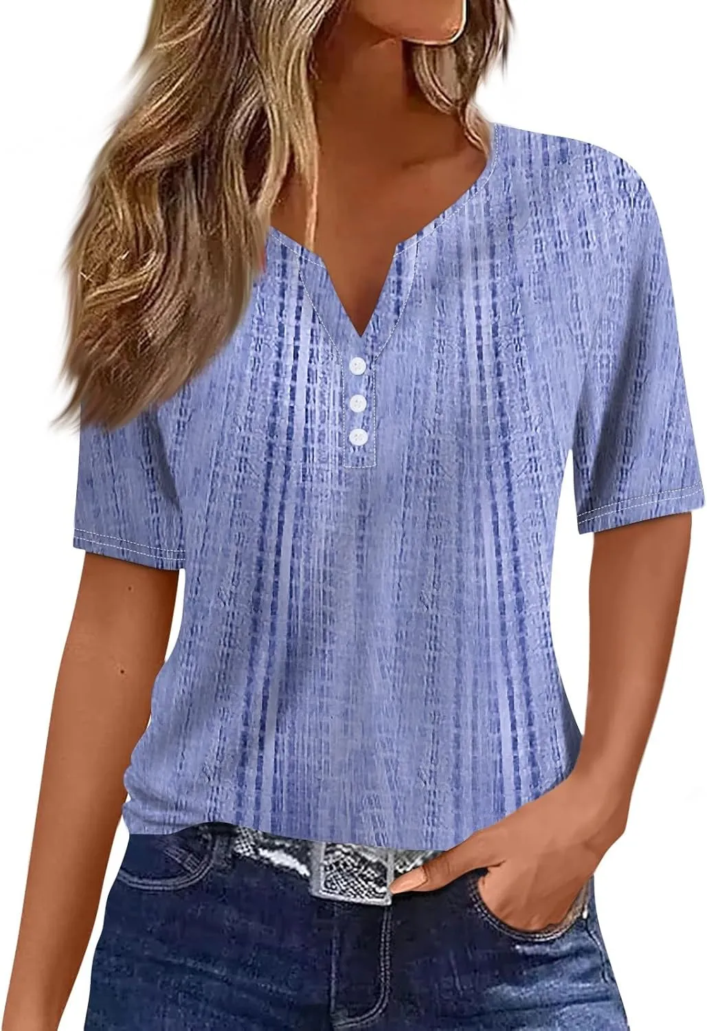 Summer Tops for Women 2025 Vacation Trendy V Neck Boho Short Sleeve Shirts Casual Loose Comfy Tunics Blouses