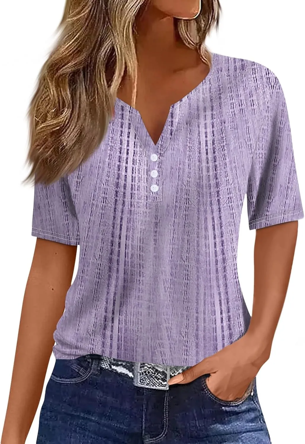 Summer Tops for Women 2025 Vacation Trendy V Neck Boho Short Sleeve Shirts Casual Loose Comfy Tunics Blouses