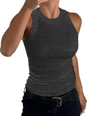 Tank Top for Women Ribbed Racerback Sleeveless Top Shirts High Neck Casual Slim Fit Top 2025