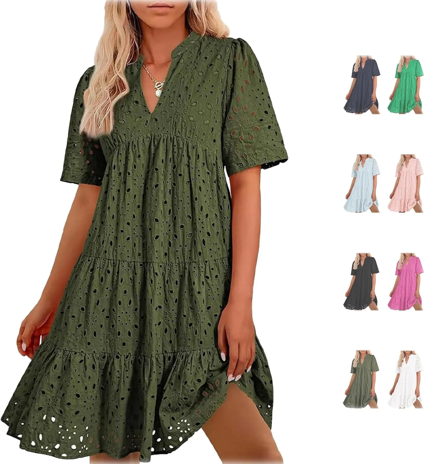 The Beauty North Eyelet Dress, Casual Eyelet Lace Dress for Women, Hollow Out Lace Ruffle Casual Mini