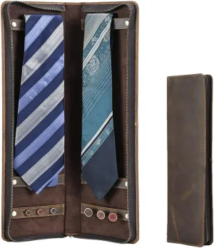 Ties Travel Case Leather Neckties Storage Box Formal Dress Accessories Anti Wrinkle Organizer for 2 Ties with Cufflinks Holder