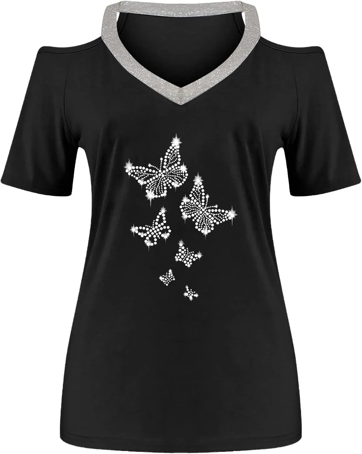 Tops for Women Fall Summer Short Sleeve Cold Shoulder Vneck Backless Halter Tops Shirt Blouses Women 2025 UT