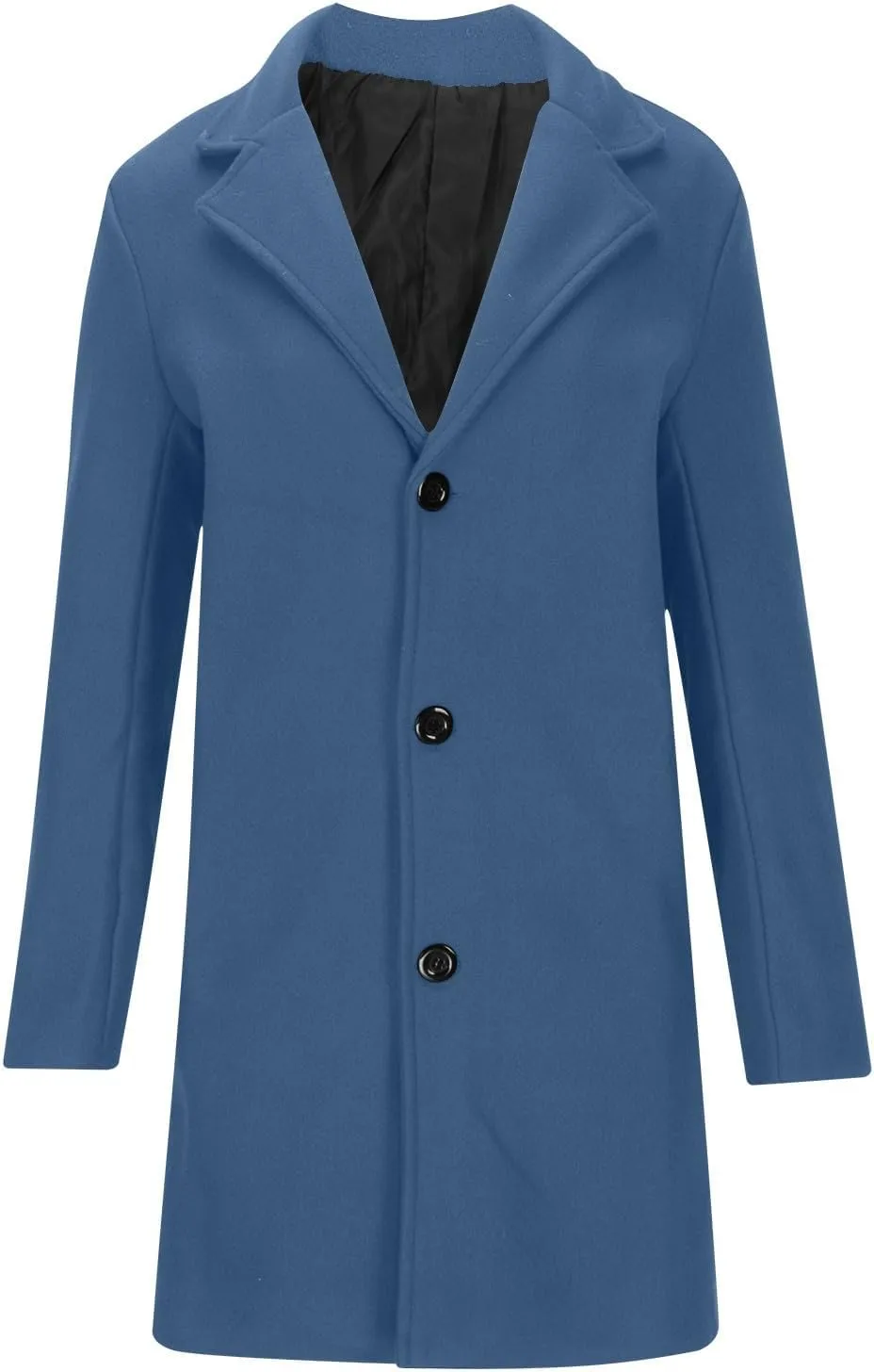Trench Coat Men Single Breasted Wool Blend Coat Mid Length Pea Coat Notch Lapel Jacket Business Casual Overcoat