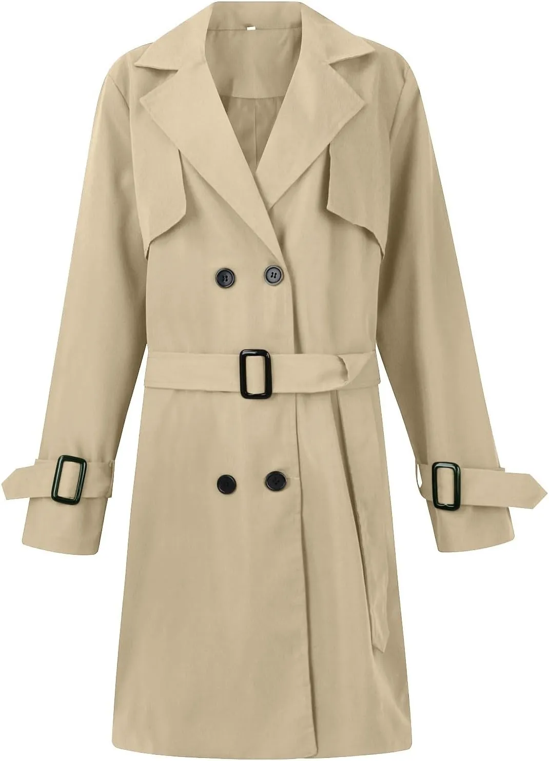 Trench Coat Women,2024 Classic Lapel Double Breasted Overcoat With Belted Elegant Trendy Mid-Length Fall Windbreaker