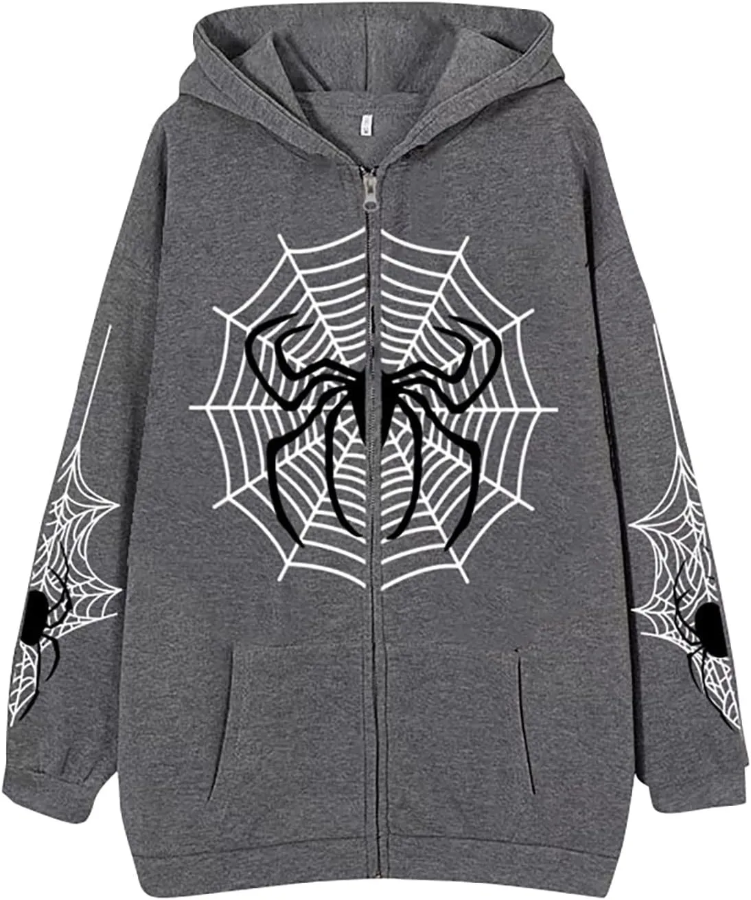 Unisex Spider Web Hoodies Jacket Halloween Zip Up Long Sleeve Y2K Tops Novelty Gothic Streetwear Oversized Sweatshirt