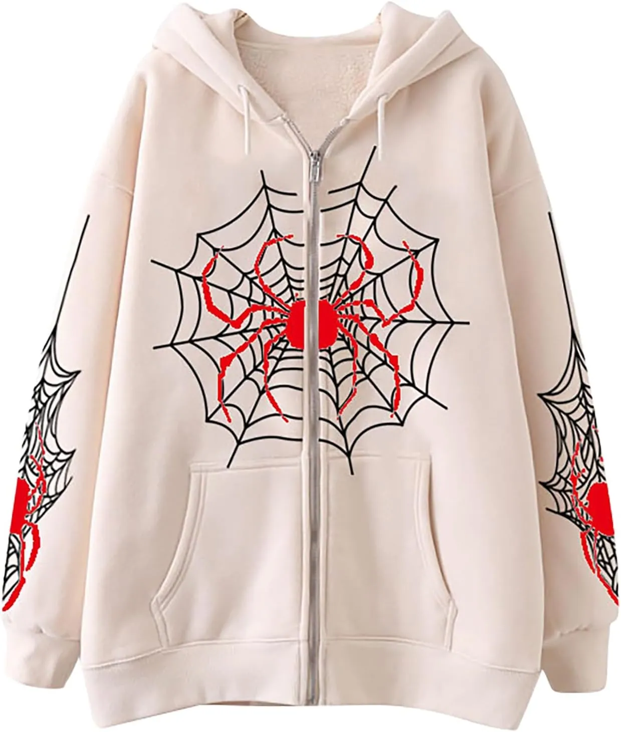 Unisex Spider Web Hoodies Jacket Halloween Zip Up Long Sleeve Y2K Tops Novelty Gothic Streetwear Oversized Sweatshirt