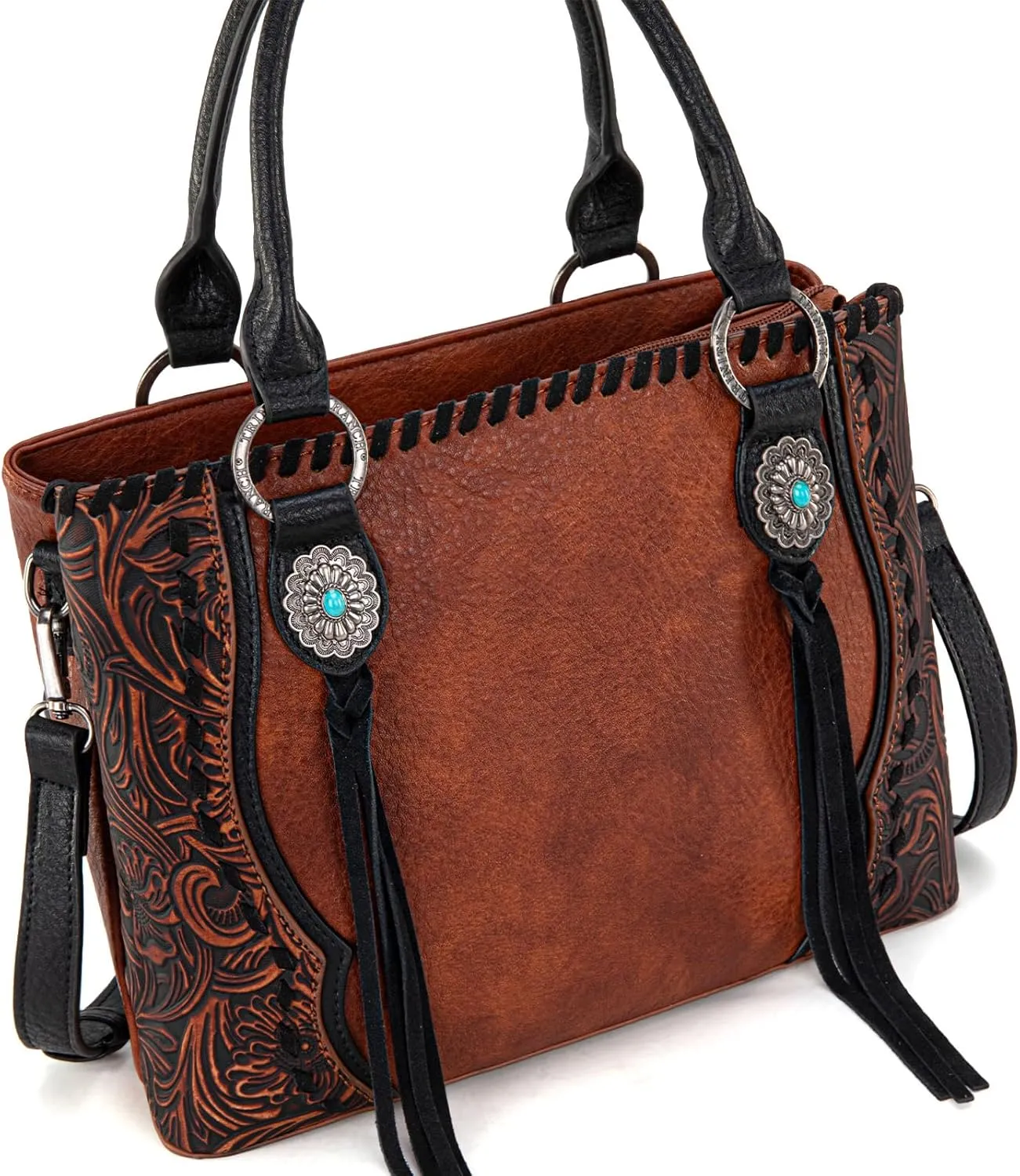 Western Tote Bag for Women Floral Tooled Concho Collection