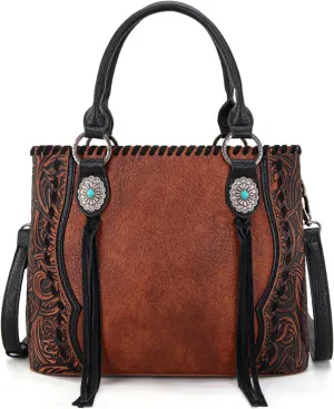 Western Tote Bag for Women Floral Tooled Concho Collection