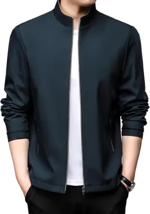 WOLONG Spring Autumn Men's Business Casual Jacket Solid Color Stand Collar Coat