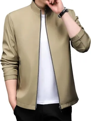 WOLONG Spring Autumn Men's Business Casual Jacket Solid Color Stand Collar Coat