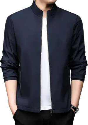 WOLONG Spring Autumn Men's Business Casual Jacket Solid Color Stand Collar Coat